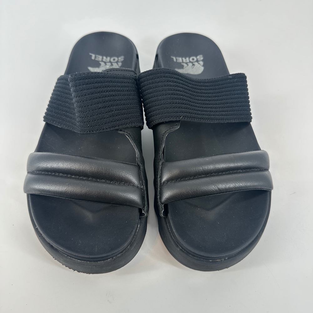 SOREL Viibe Women's Black Platform Slide Sandals Comfort Slip‎ On Shoes Size 8 - Picture 3 of 8